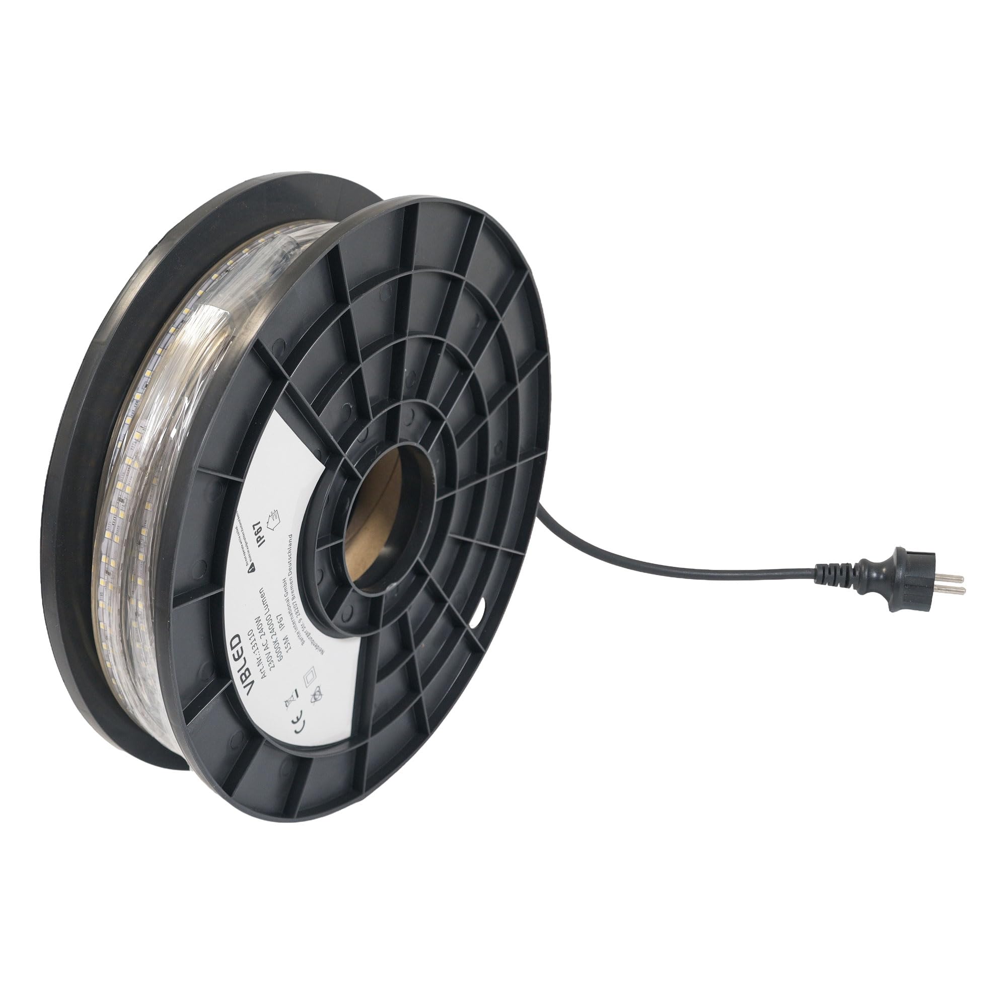 VBLED 15m LED Baustellen-Lichtband 230V - 6000K Kaltweiß - 24000lm - IP67 Wasserdicht mit Kabeltrommel