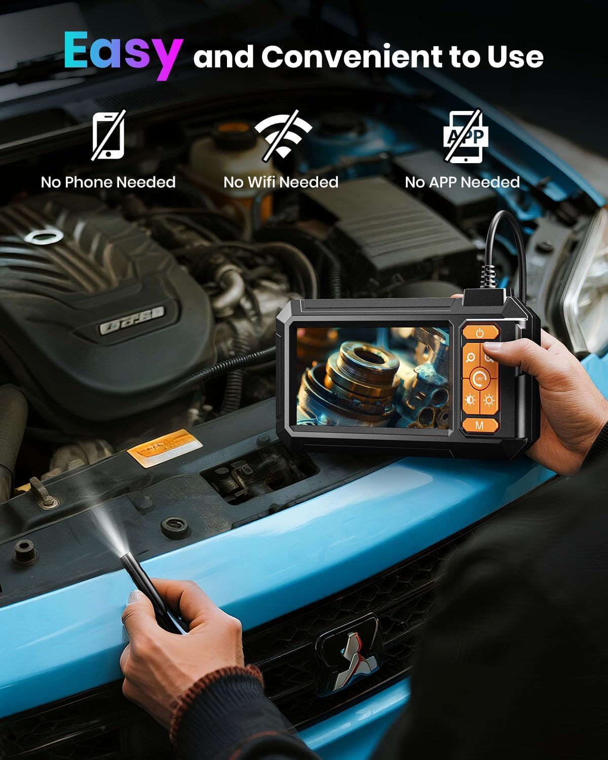 Endoscope Camera with Light,Borescope Cameras with 4.3" IPS 1920P HD Inspection Kamera IP67 Waterproof with 8 Adjustable LEDs 16.5 FT Semi-Rigid Cable Borescopes for Sewer Drain Pipe Cool Gadgets - Image 7