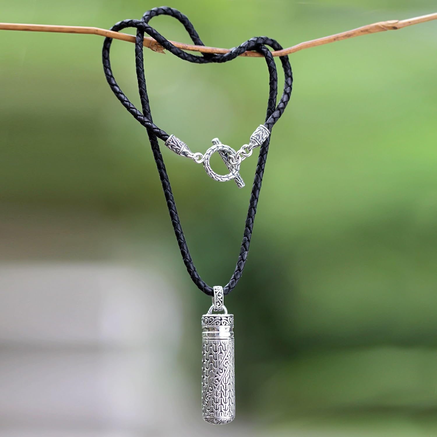 NOVICA Artisan Handmade Men's Leather Locket Necklace Sterling Silver Pendant Cord Indonesia [20 in L 4 mm W Pendant(s) 2 in L x 0.5 in W] ' Heart of Courage'