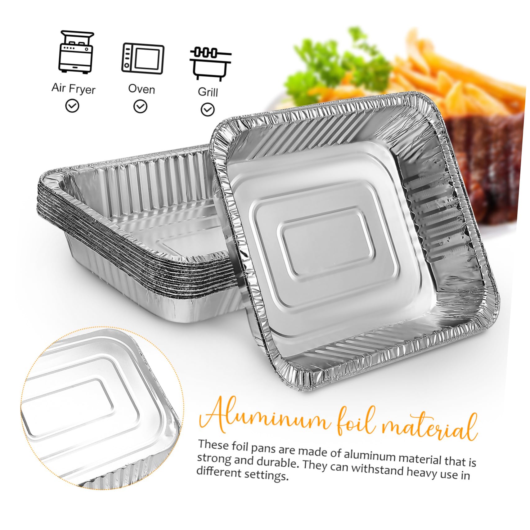 Paquete de 10 Bandejas de Aluminio de Profundidad para Hornear y Cocinar Alimentos, Desechables y Fáciles de Usar para Calentar y Almacenar Comida