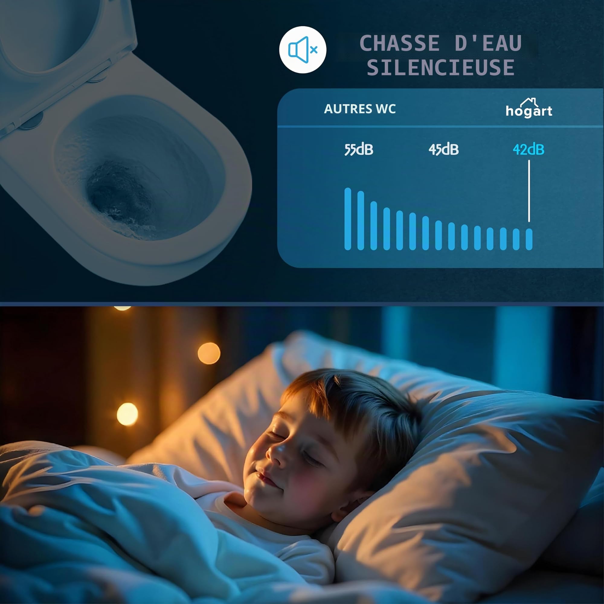 HOGART WC Suspendu avec Base Cachée et Fixations Invisibles, Système de Chasse Tornado Silencieux et Économique 3-4,5 L, Cuvette Céramique Facile à Nettoyer, Abattant Soft-Close, Gain de Place