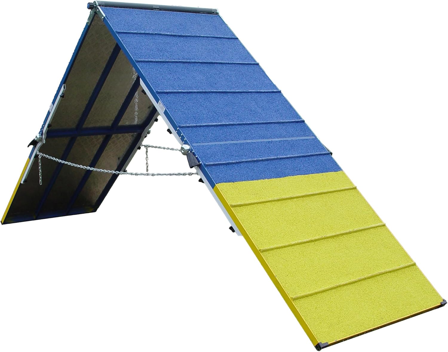 Rubber Surface Dog Agility 7' A-Frame, Blue/Yellow, On-Wheel Interface Ready
