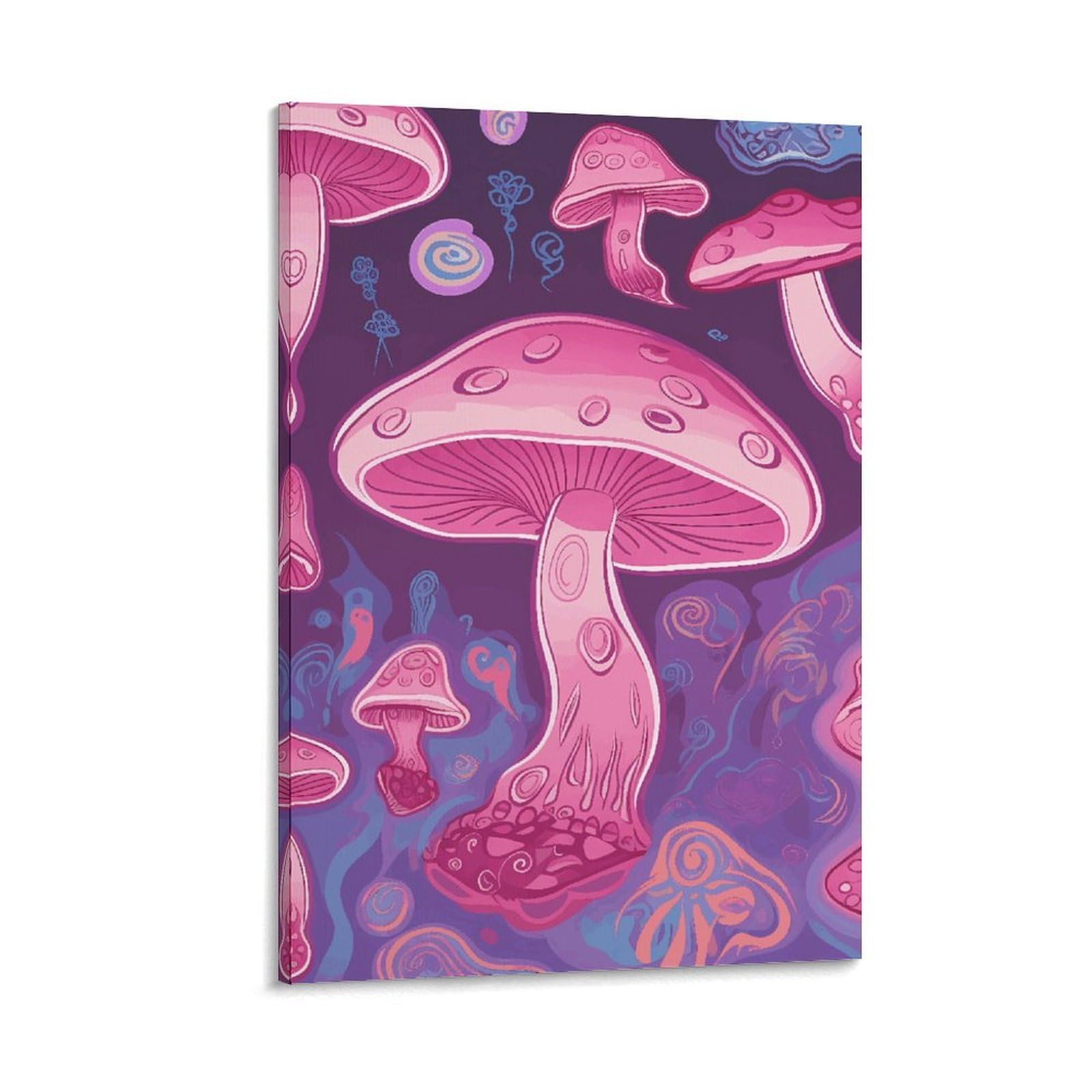 Canvas Wall Art for Living Room 16"x24" Modern Artwork Painting Pictures Hanging Canvas Prints Pink Mushroom Aesthetic Wall Art for Bedroom Bathroom Office Wall Art Print Decor Pink Mushroom Canvas W