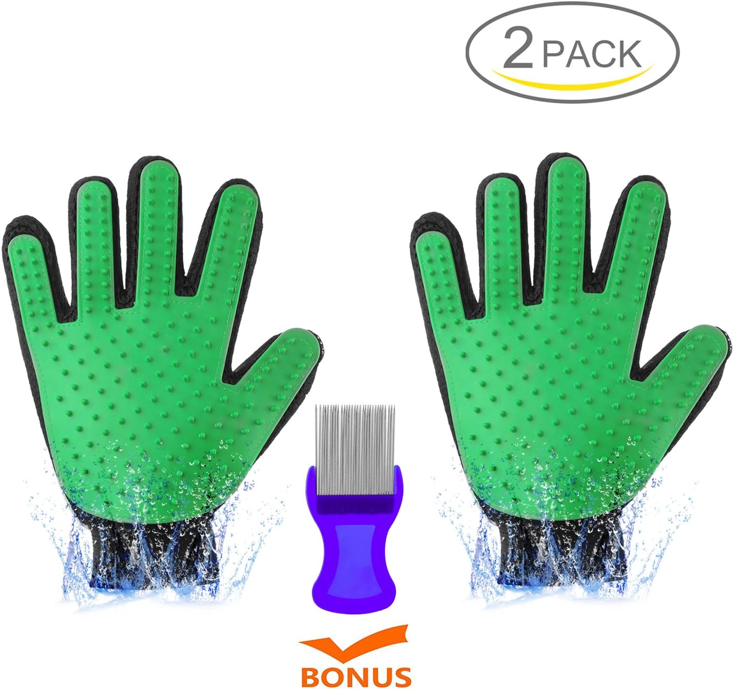 PetExpert Cat Glove Brush with LICE COMB Cat Brush Pet Hair Remover with Rubber Tips for Massage Dog Glove Brush Enhanced Five Finger…