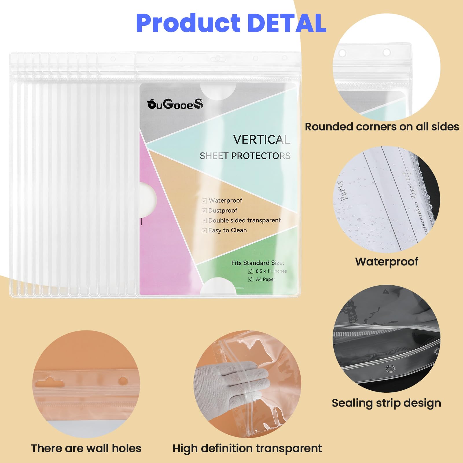 15 protectores impermeables con cremallera resellables de 8.5 x 11 pulgadas, fundas de plástico transparente para fotos, bolsillo de trabajo, para documentos, fotos, certificados, certificado