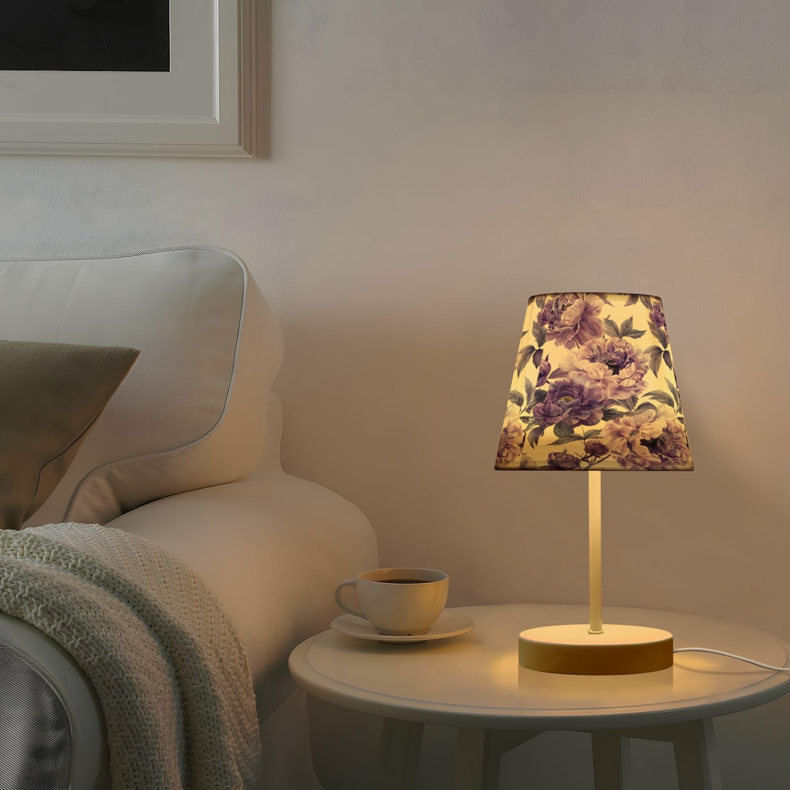 ALAZA Samll Tischlampe mit Stoffschirm für Zuhause, Büro, Restaurant, dimmbar, für Schlafzimmer, Schreibtischlampe, Nachttischlampe mit USB-Anschluss, Violett und Lila, Weiß