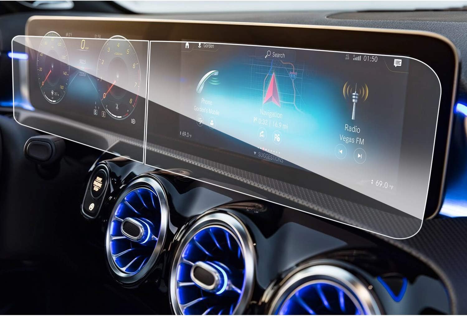 2 Pieces 10.25 Inch Screen Protectors Compatible with Mercedes Benz A-Class W177 V177/B-Class W247/GLA/GLB, 9H Tempered Glass Screen Protector Film for Navigation and Dashboard