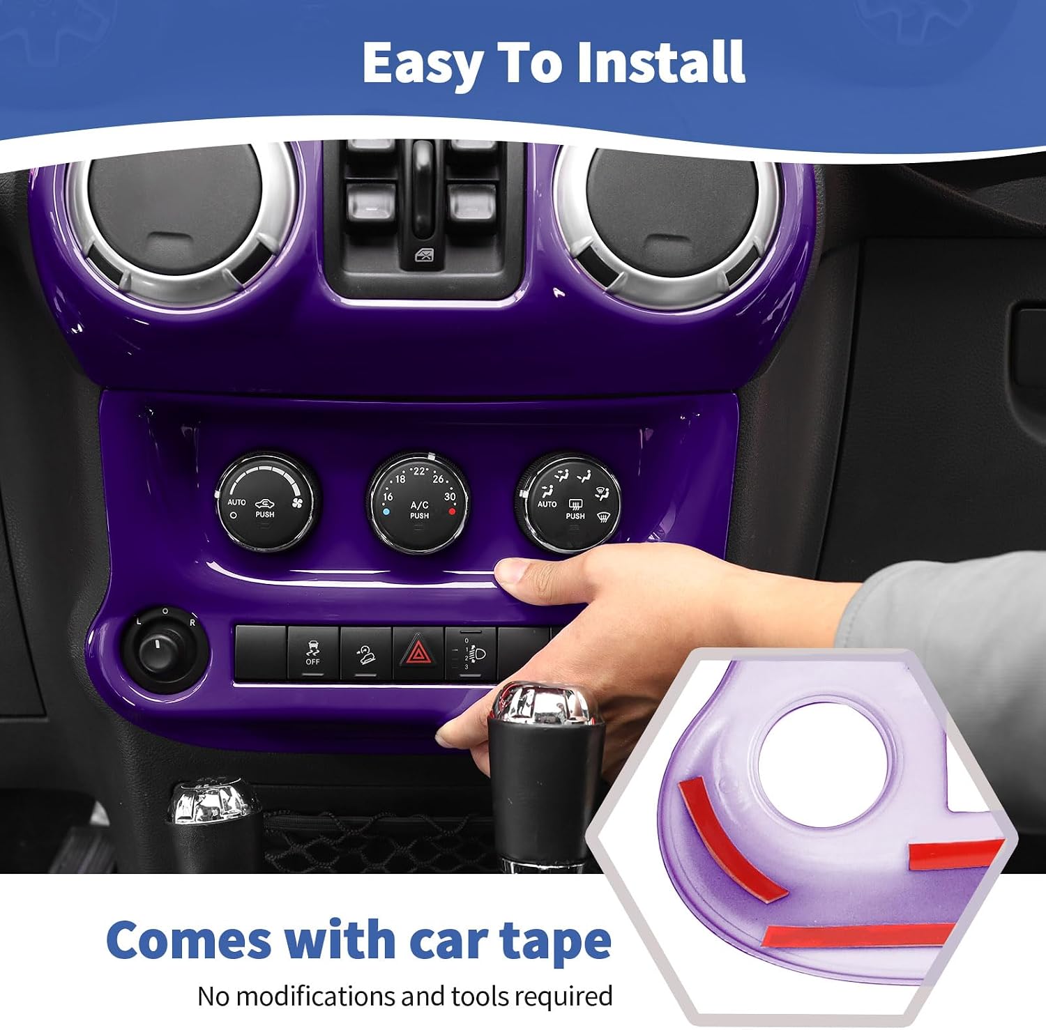 RT-TCZ for Jeep JK Purple Dash Accents Radio A/C Controls Cover Trim for Jeep Wrangler JK JKU 2011-2017 ABS Interior Accessories 2pcs