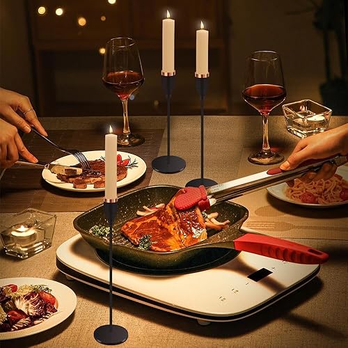 Miniatura 5 de Juego de 3 portavelas negros para velas LED de 34 pulgadas de grosor y velas LED altas, portavelas cónico decorativo para bodas, cenas, fiestas