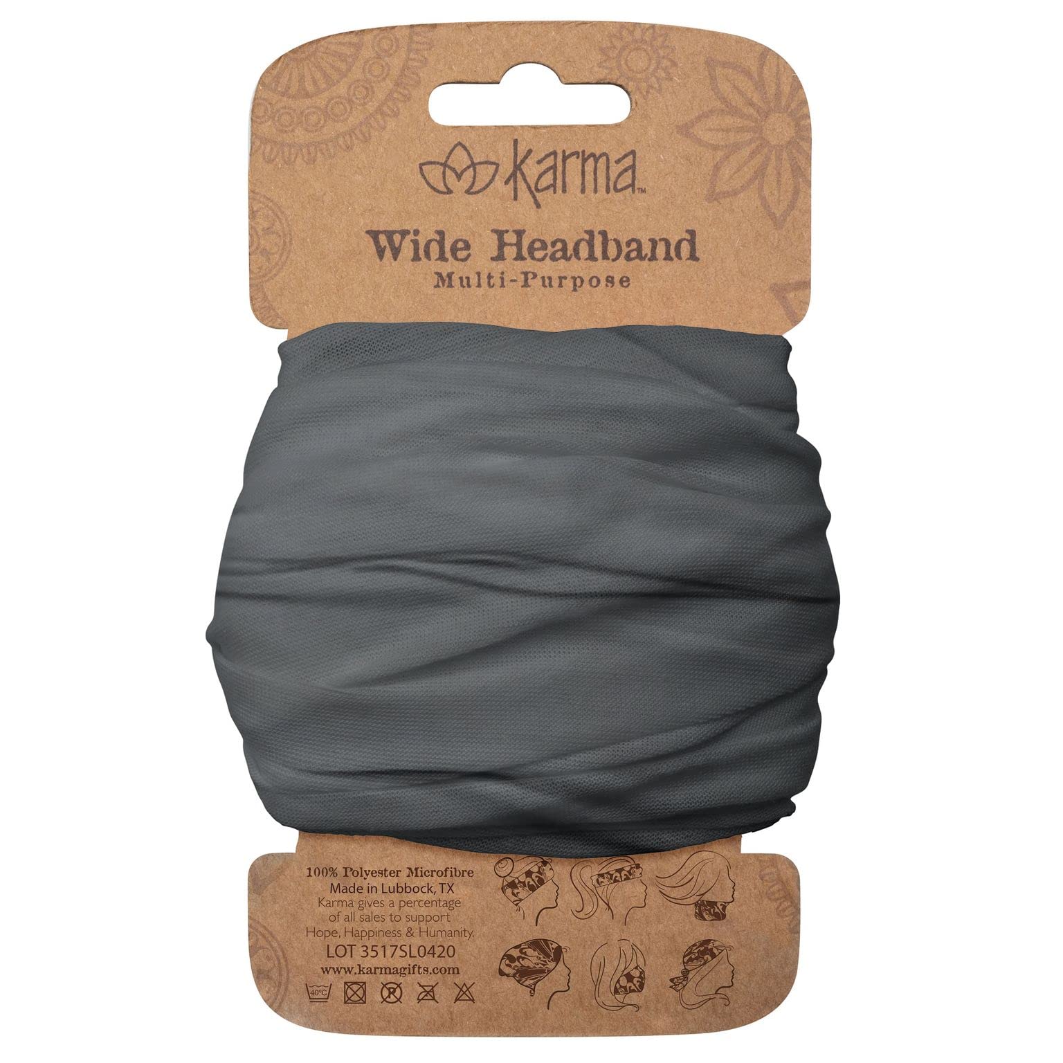 Karma Gray Headband for Women - Wide - Fabric Headband and Stretchy Hair Scarf - Gray