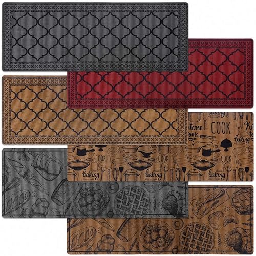 Miniatura 7 de Carvapet Tapete antideslizante marroquí con textura de panal de abeja, tapete de cocina, para interiores y exteriores, fácil de limpiar, tapetes de