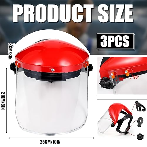 Miniatura 2 de Paquete de 3 máscaras faciales de seguridad para moler, transparente, de cara completa, resistente a los impactos, protección completa de PET,