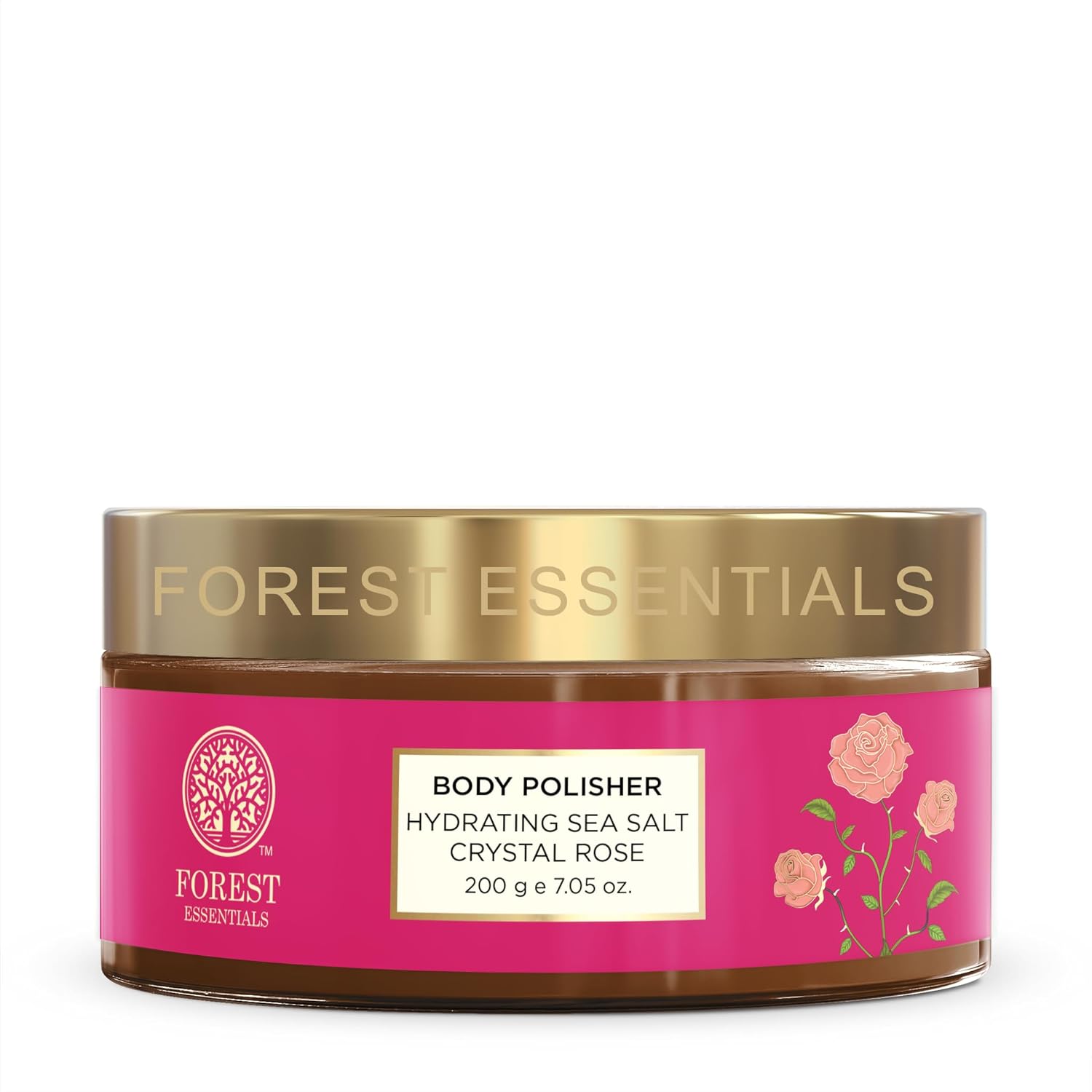 Forest Essentials Body Polisher Hydrating Sea Salt Crystal Rose | Body Scrub for Tan Removal | Skin Brightening, Exfoliating, Natural Body Scrub | With Sweet Almond Oil, Raw Cane Sugar & Rose