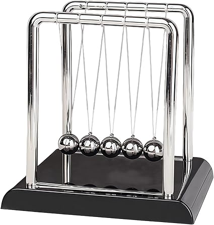 Newton's Cradle Swinging Balls, Balance Pendulum with Black Base, Fun Science Physics Toy, Calm Down Fidget Accessory, Desk Stress Relief Toy, Office Decoration (Medium Black)