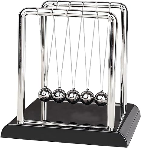 Newton's Cradle Swinging Balls, Balance Pendulum with Black Base, Fun Science Physics Toy, Calm Down Fidget Accessory, Desk Stress Relief Toy, Office Decoration (Medium Black)