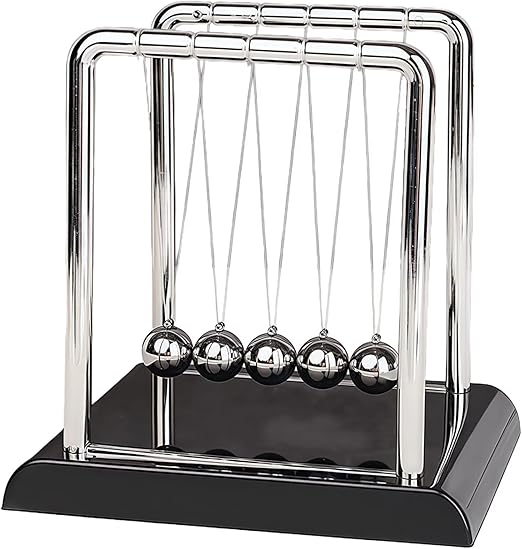 Newton's Cradle Swinging Balls, Balance Pendulum with Black Base, Fun Science Physics Toy, Calm Down Fidget Accessory, Desk Stress Relief Toy, Office Decoration (Medium Black)