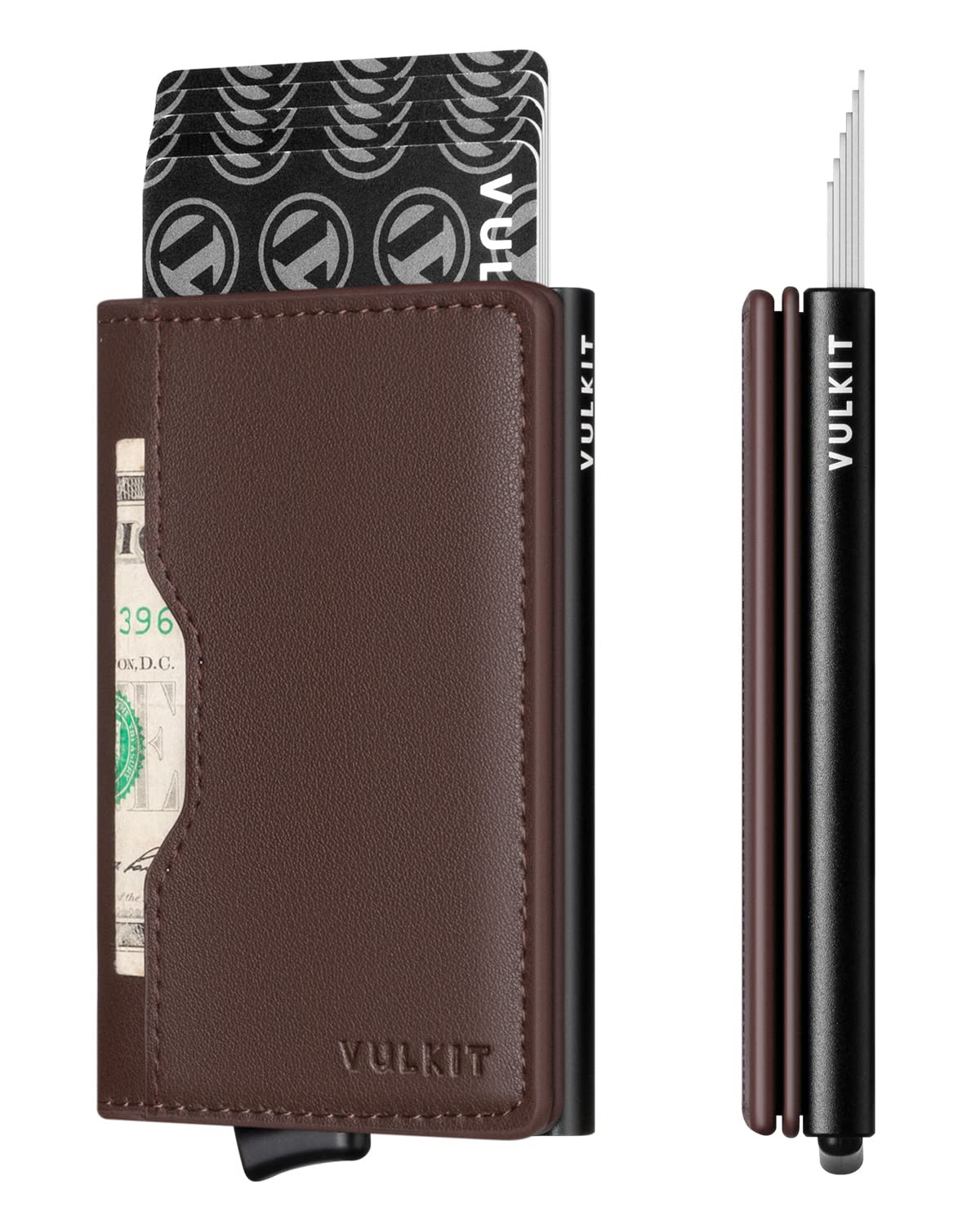 VULKIT Slim Pop up Wallet for Women Minimalist Credit Card Holder with Leather Slots Men's Bifold RFID Blocking Metal Wallets