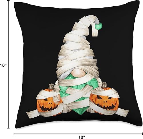 Miniatura 4 de Lindas calabazas envolventes de momia para niños, cojín gráfico de gnomo de Halloween, 16 x 16 pulgadas, multicolor