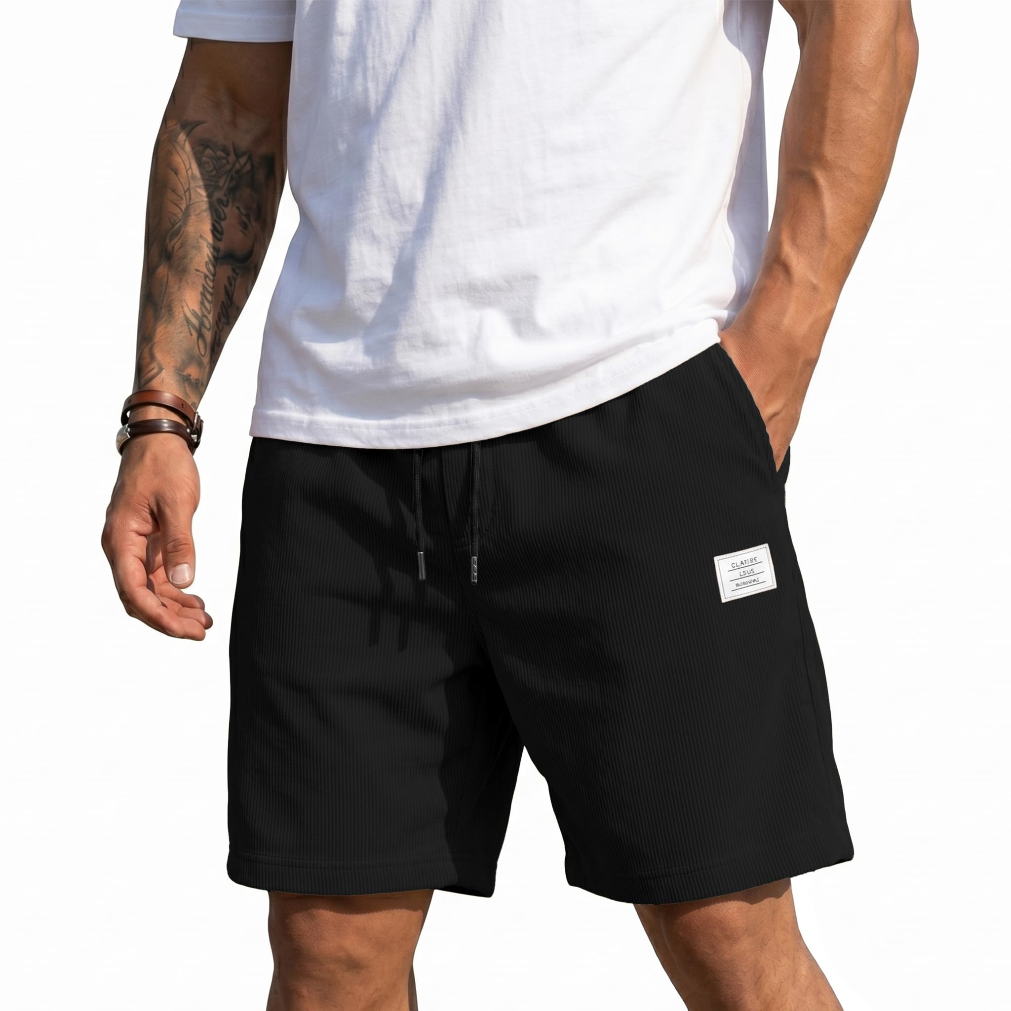 Misfuso Shorts Herren Sommer Kurze Hosen Corduroy Freizeithose Bermuda Weich Bequem und Locker Leicht Elastische Taille mit Taschen Herren Shorts