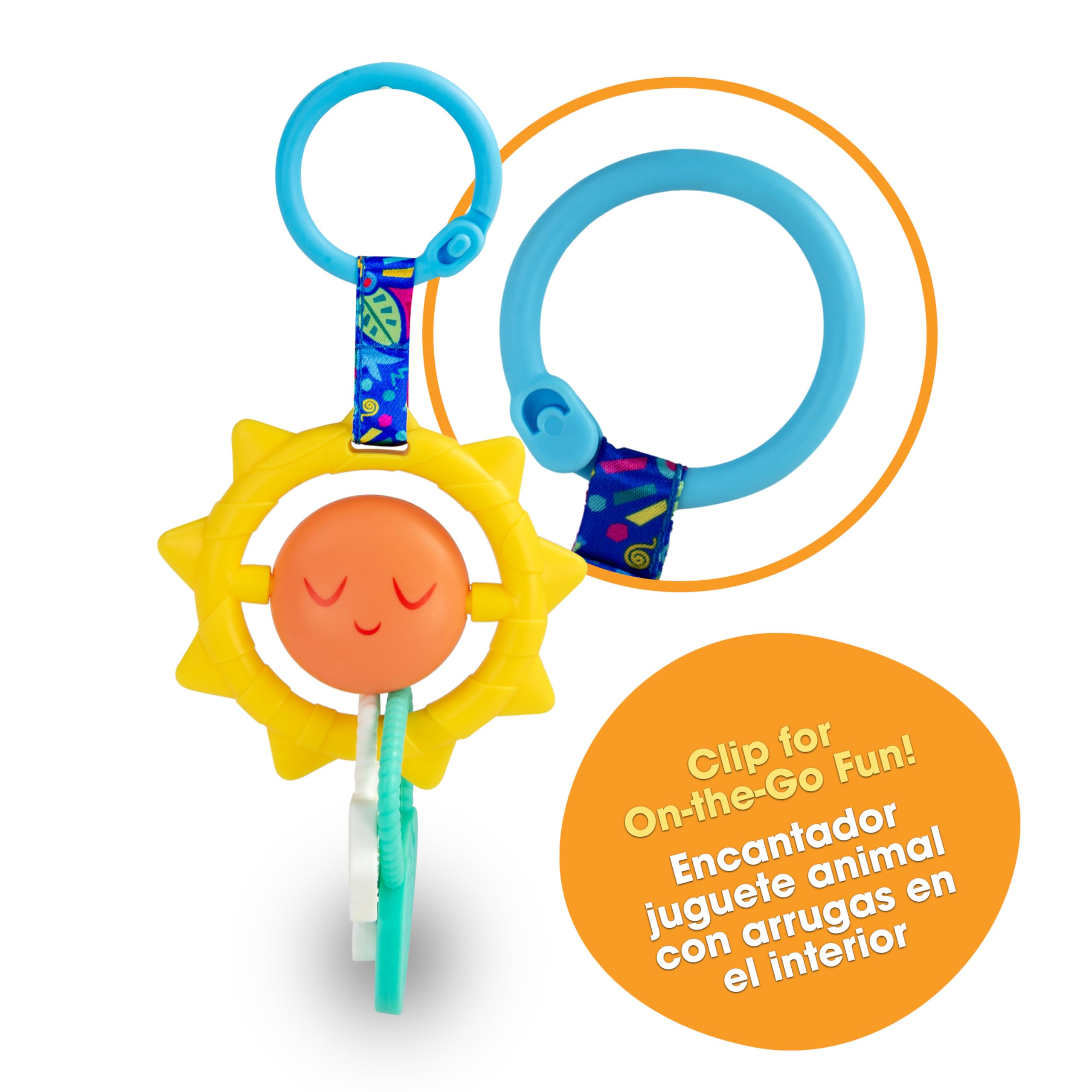 BEBE FUERTE Strong & Sunny Clip On Stroller Toy by Robin Arzon - Developmental Baby Teething Toys - Travel Toys for Infants - Teething Toy for 0 Months and Up