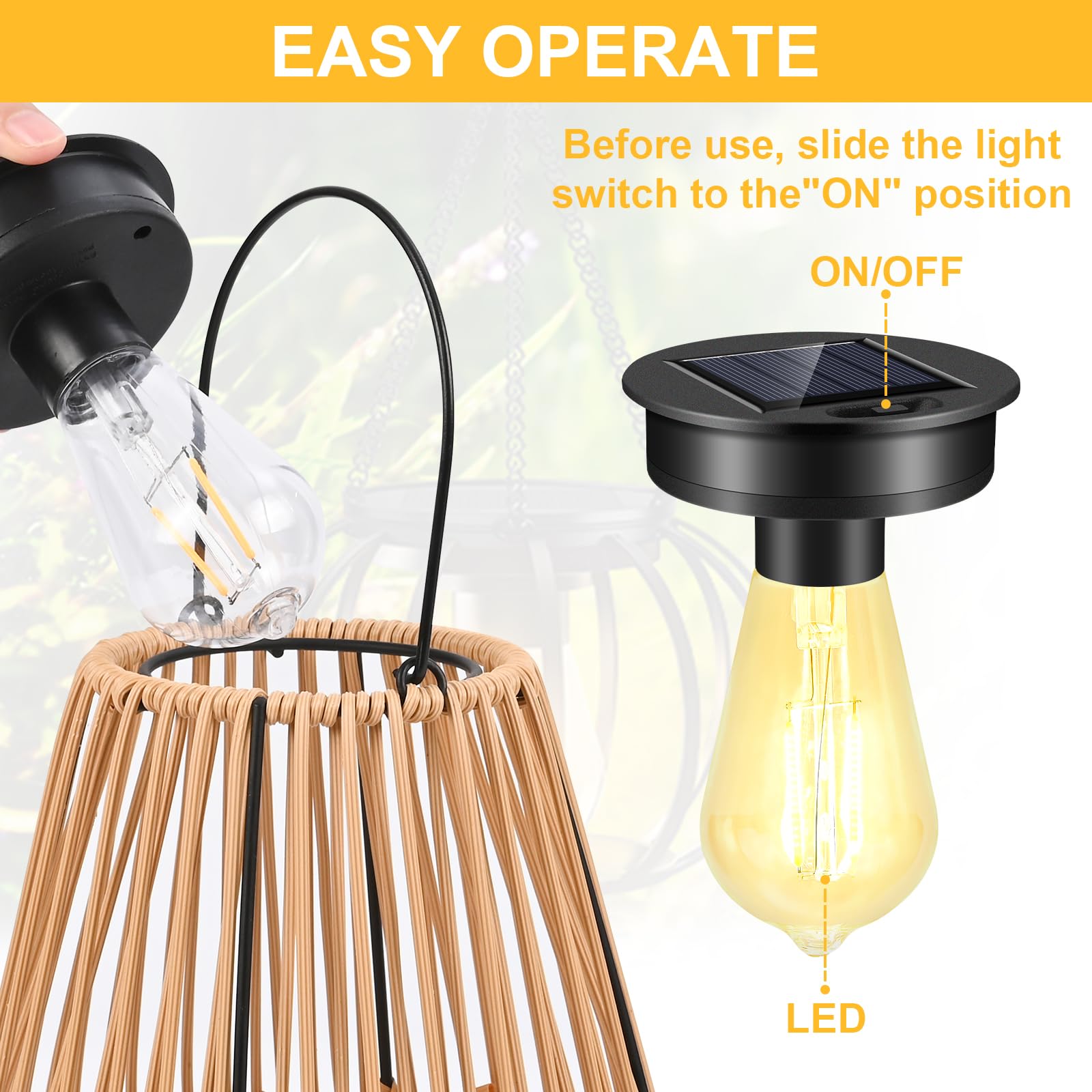 KINGCOO 2 stuks tuinlampen op zonne-energie, 8 cm, reservebovendeel met led-gloeilamp, zonnepaneel, lantaarndeksel, reserveonderdeel voor hangende lantaarns, buiten, doe-het-zelf tafelverlichting
