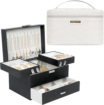 Dajasan 3-Layer Large Jewelry Box + Large Capacity Makeup Bag