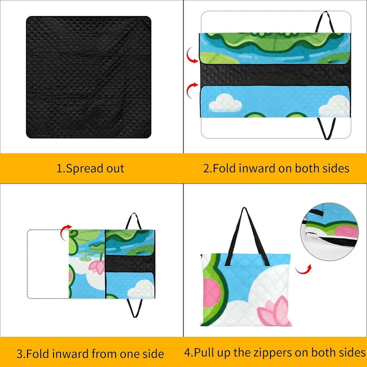 Frog Picnic Blanket with Zipper Water Resistant Sand Free Picnic Mat Washable Foldable Easy Carry Beach Blanket for Lawn Beach Hiking Camping