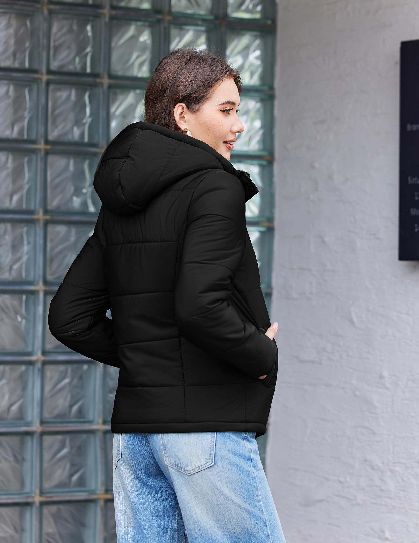 Zeagoo Doudoune femme hiver à capuche veste matelassée chaude coupe vent blouson court zippée avec poches légère doublée confort quotidien extérieur S-XXL