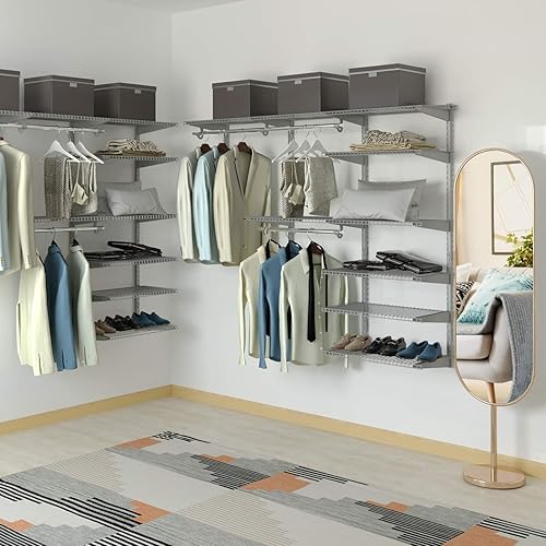 Miniatura 3 de Tangkula 4 to 6 FT Custom Closet Organizer System Kit, Wall-Mounted Storage Organizer with Wire Shelving and Hanging Rods, Adjustable Closet Grey