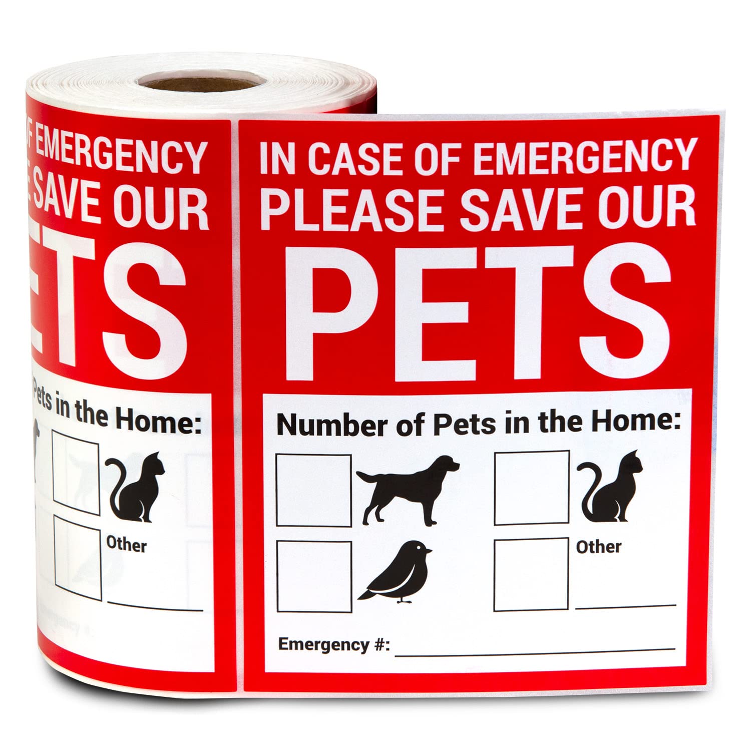 300 Count - in Case of Emergency Decals (4 x 5 inch, Red) Please Save Our Pets Stickers for Emergency Services, Pet Care, Fire Department