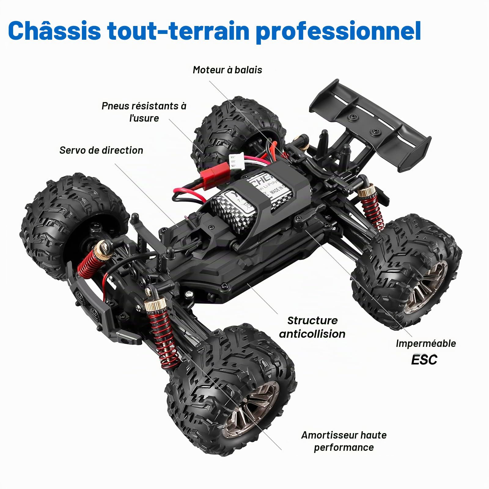 YONCHER YC100 Voiture Télécommandée Tout Terrain, 1:20 4WD 36km/h RC Voiture, Camion Telecommande à Grande Vitesse, 2.4GHz Crawlers RC avec 2 Piles 50min+ Temps de Jeu pour Adultes Enfants