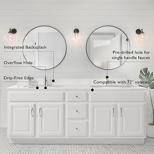 Miniatura 15 de Top de tocador de mármol cultivado de 49 pulgadas con protector contra salpicaduras, paquete mejorado, blanco - Design House, 554634