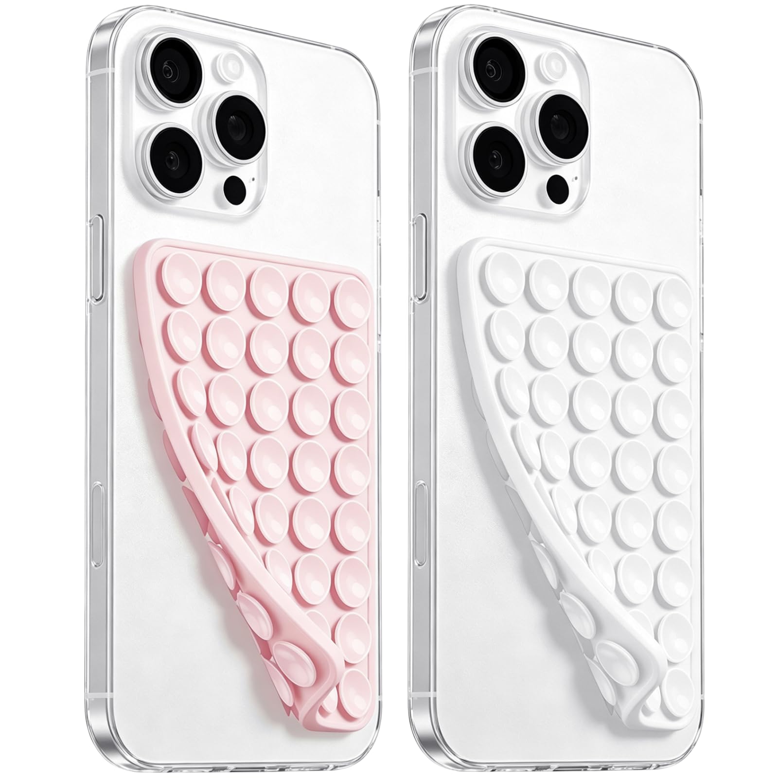 Anteel 2026 - Paquete de 2 fundas de silicona con ventosa de doble cara, accesorios antideslizantes para teléfono, soporte de silicona de agarre fuerte manos libres para selfies y videos (tiza rosa y