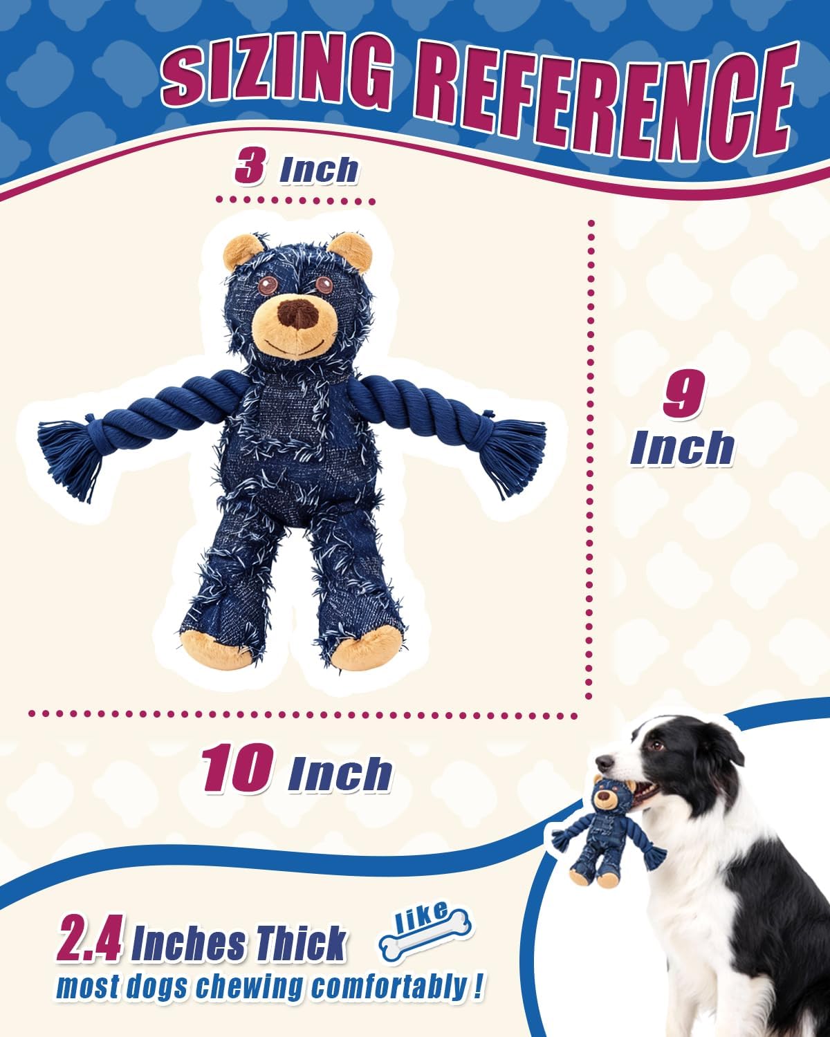 Ragged Bear Dog Toys for Aggressive Chewers, Indestructible Dog Toys with Tough Rope Core, Resistant Squeak Pet Toy for Boredom and Teething, Suitable for All Breed — view 6