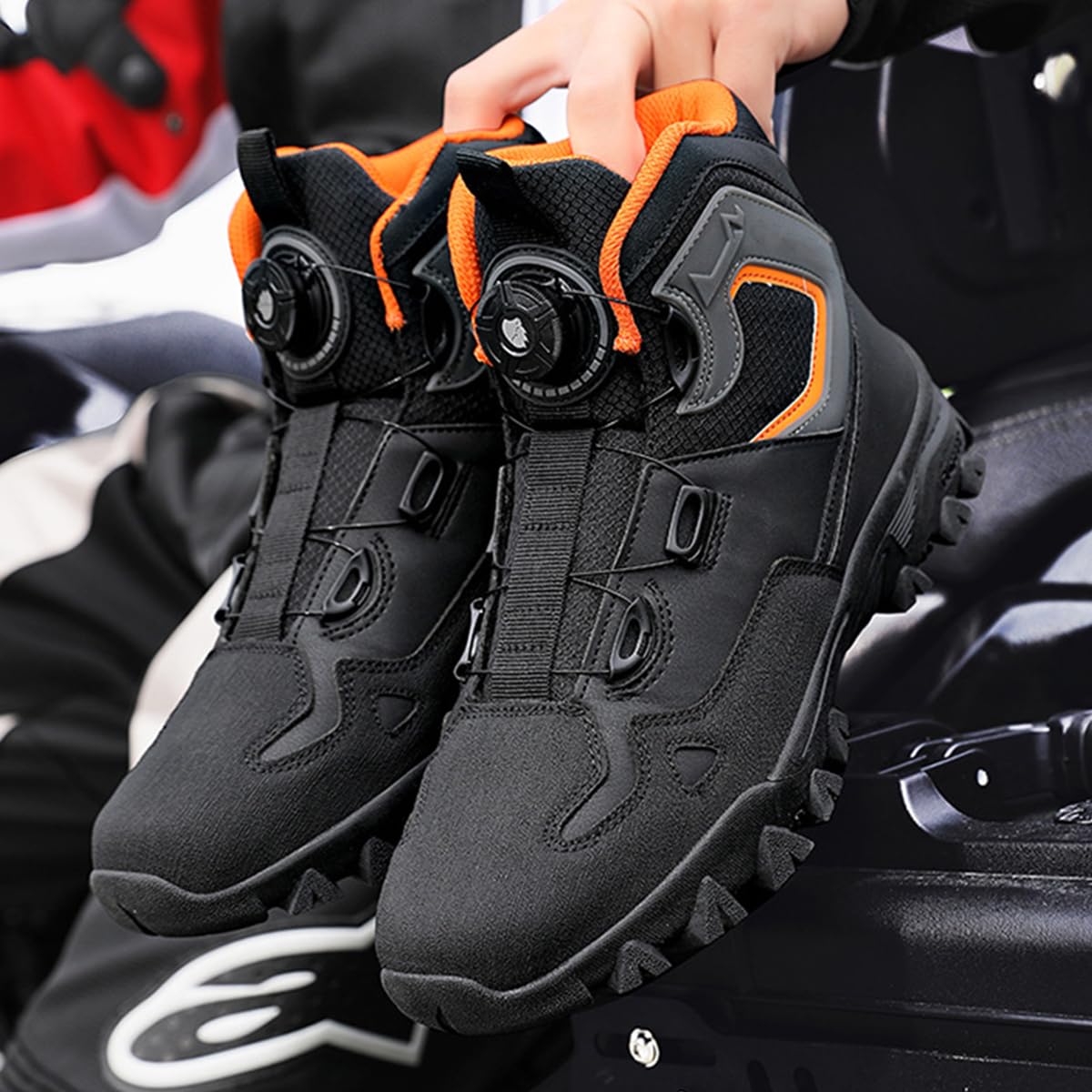 Stivali da Moto Uomo Sneakers Motociclista | Scarpe da Equitazione Stradale, Supporto alla Caviglia, Rinforzo Cambio, Lunga durata, Traspirante Casual