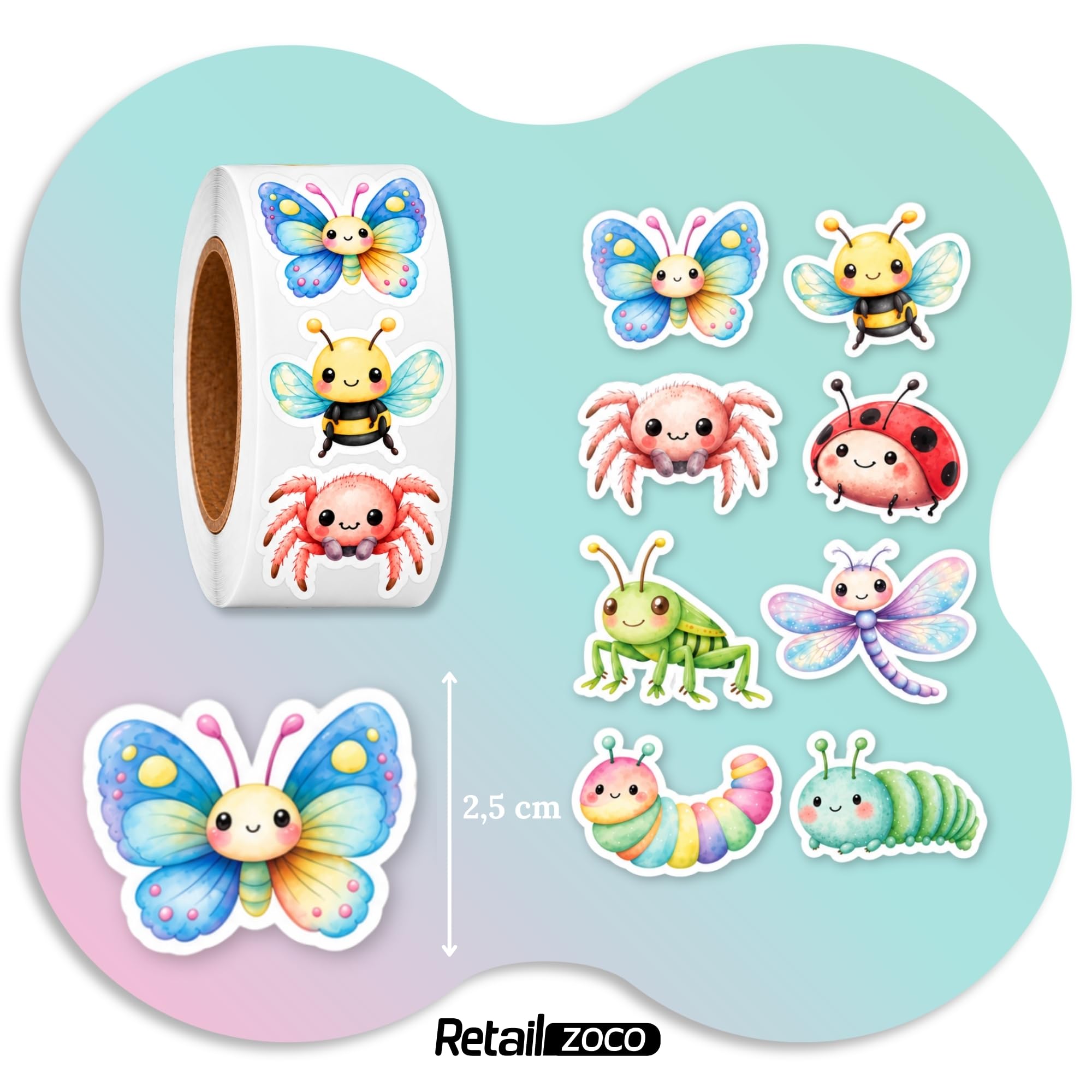 Rollo Pegatinas Insectos para niños, animal stickers, 3 Unidades - imagen 4