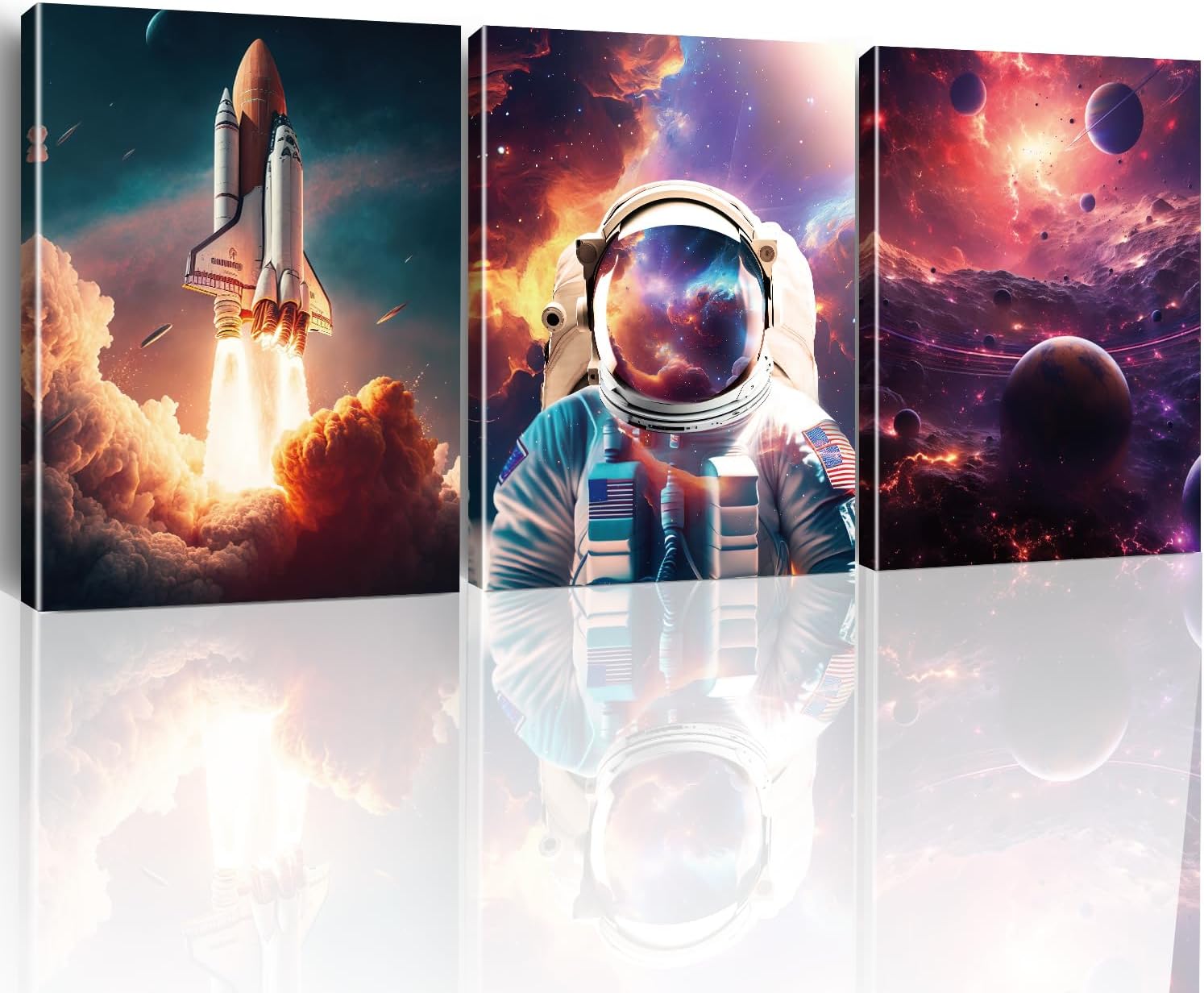 Yuzi-n Space Decor Astronaut Wall Decor, Space Boys Room Wall Art Galaxy Space Decorations for Boys Bedroom Playroom Teen Boys Room Decor (3 Pieces 12”X15”) (Astronaut 2)