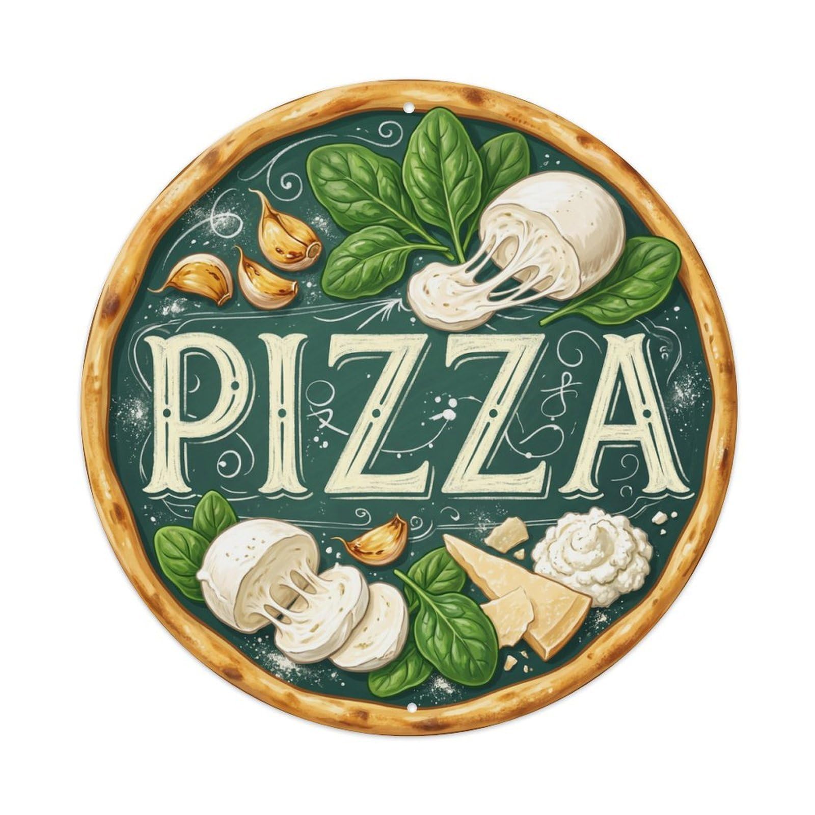 Spinach Pizza Cheese Garlic Italian Cuisine Metal Tin Sign