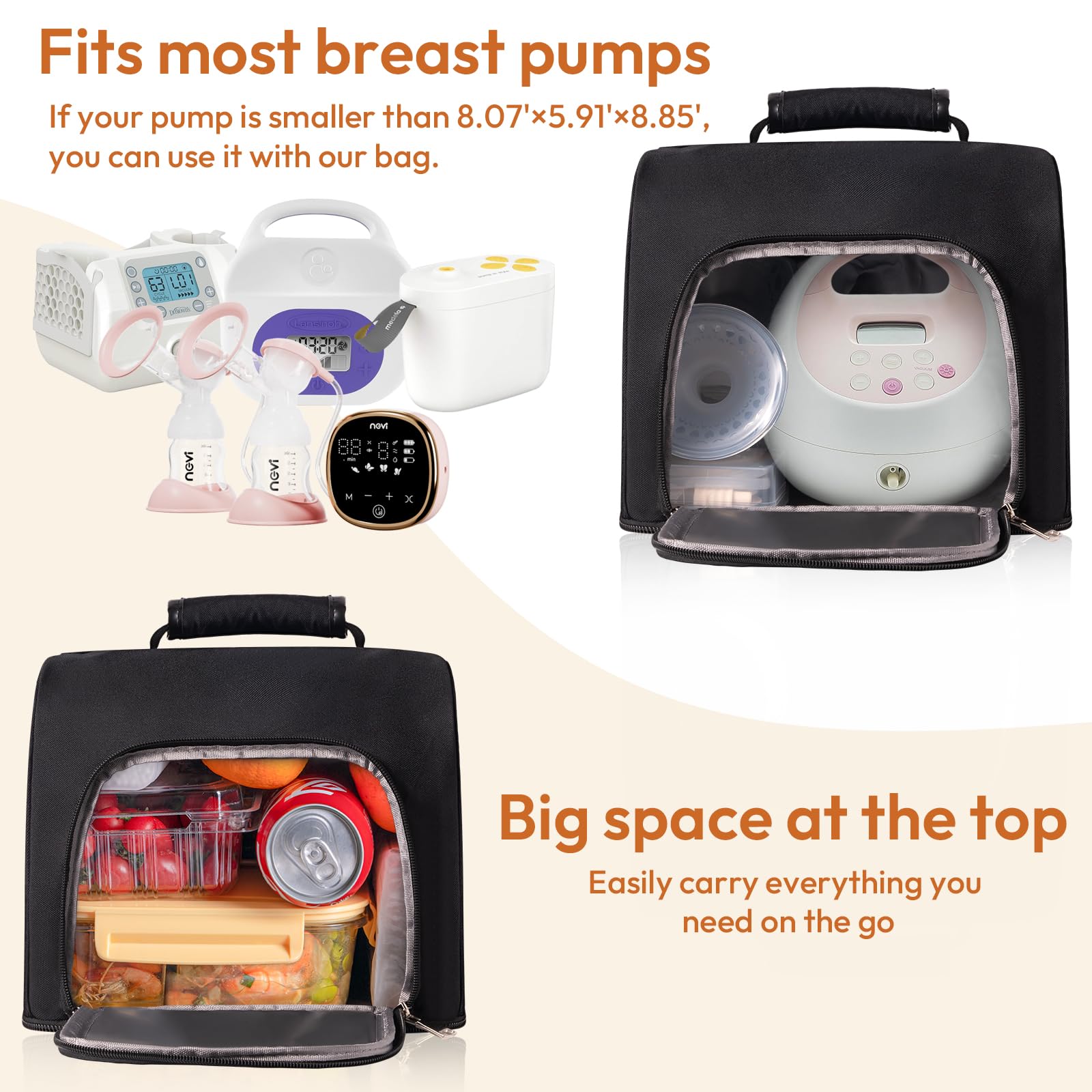 NCVI Tire-lait sac à dos compatible avec Spectra S1, S2, Medela, sac à lait maternel double couche séparable avec glacière, sac à langer multifonction pour le travail, les soins infirmiers en plein