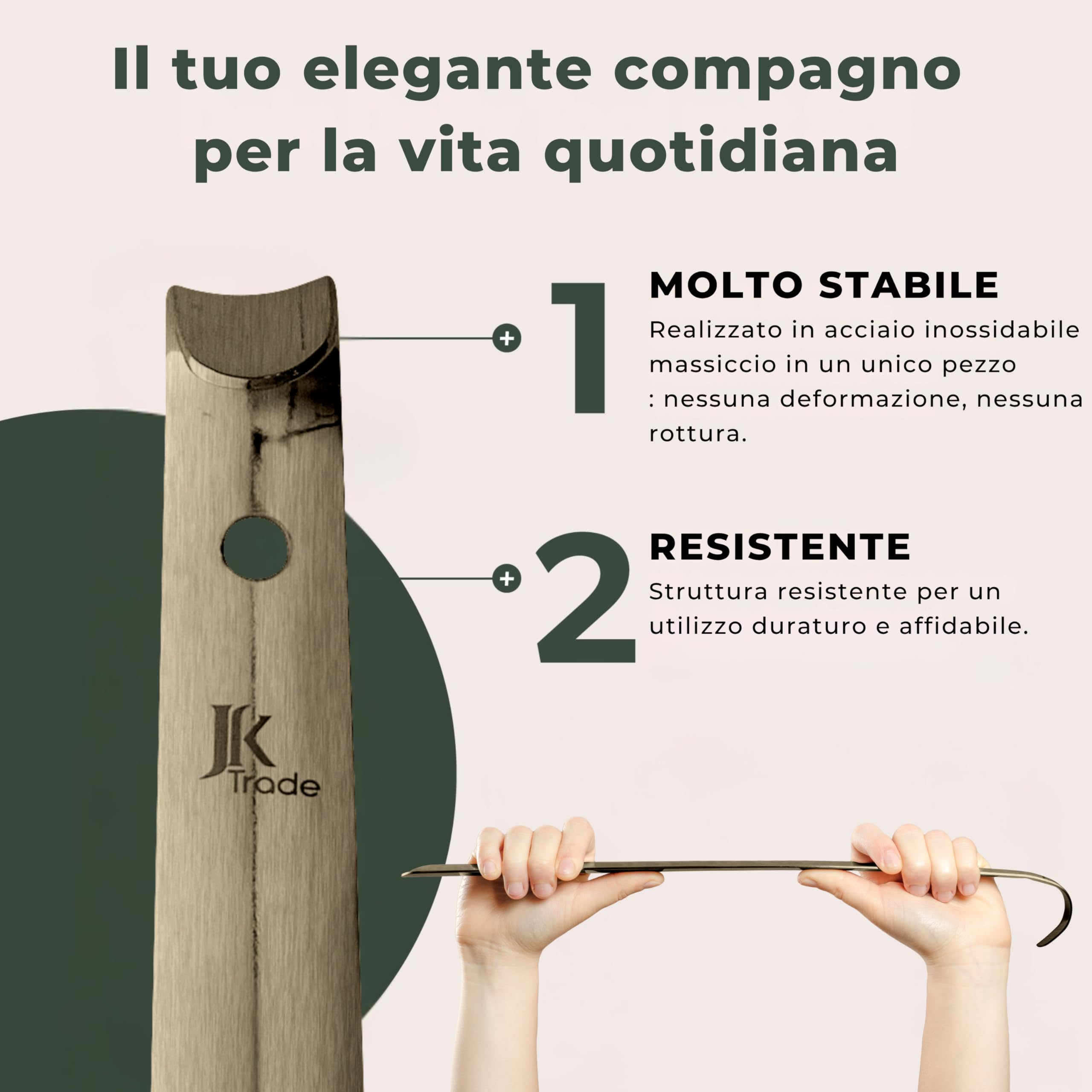 JK Trade® Calzascarpe in acciaio inox stabile da 62 cm, lunghezza 2 mm, in metallo lucido, lungo per stare in piedi, veloce e semplice, lunghezza e larghezza ottimizzate, per lavoro