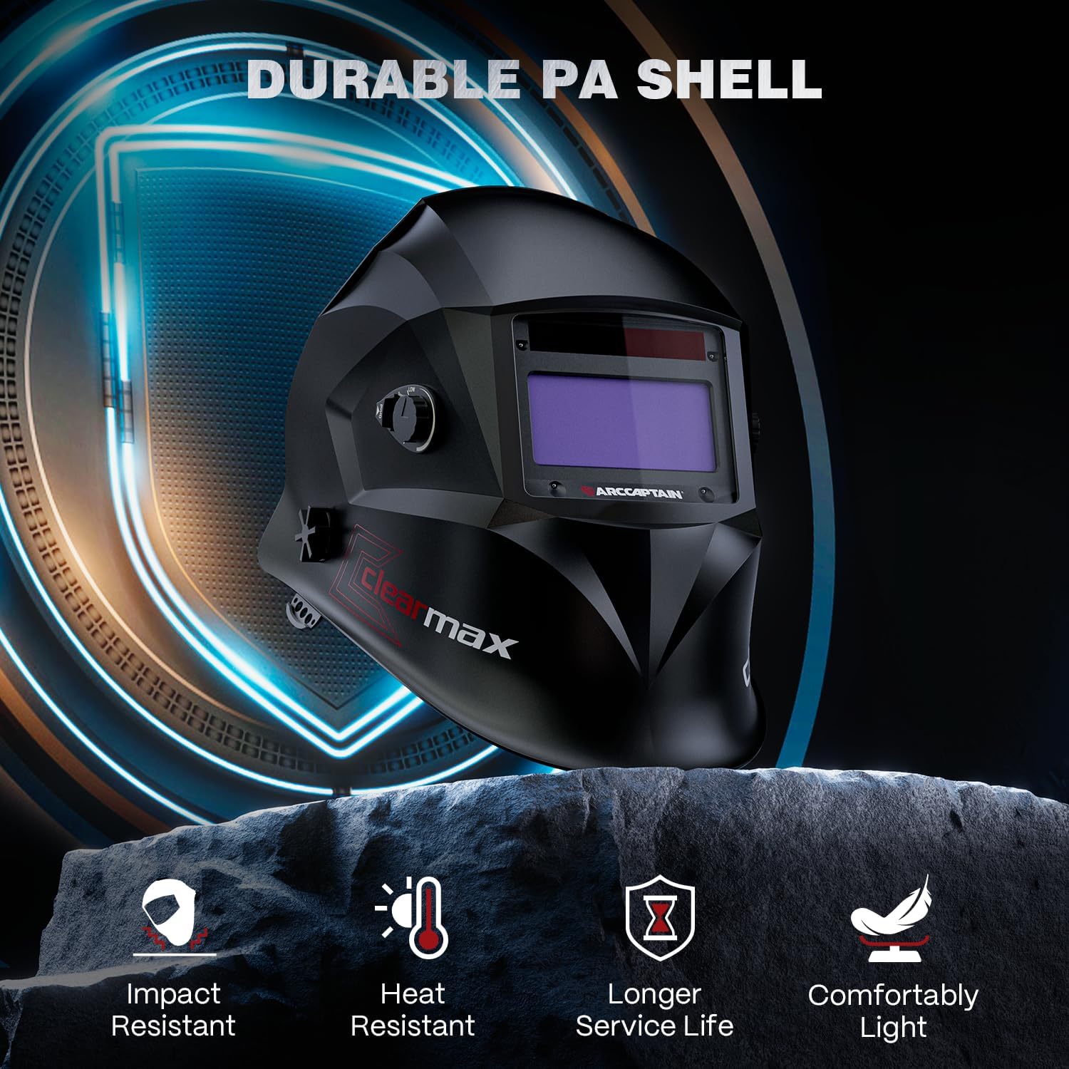 ARCCAPTAIN Welding Helmet Auto Darkening, True Color Solar Powered Welding Mask with 4 Arc Sensor, 1/1/1/1 Optical Clarity and Adjustable Shade 4/9-13 Welder Helmet - Image 2