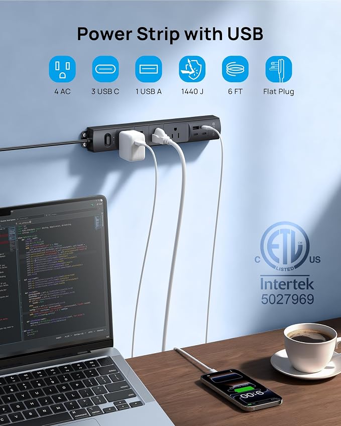Regleta con protector de sobretensión TROND con puertos USB-C miniatura 2