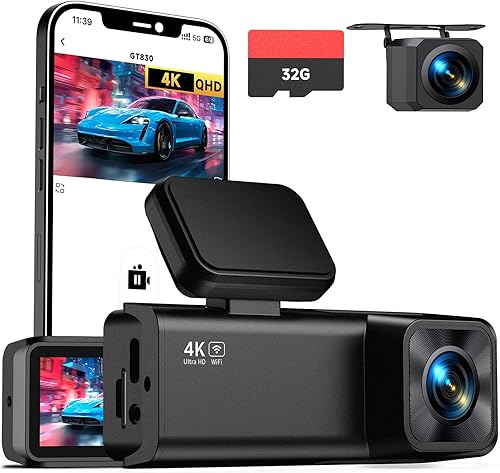 Cámara de tablero frontal y trasera, 4K+1080P cámara de tablero de doble canal para automóviles con visión nocturna, mini cámara para automóvil con
