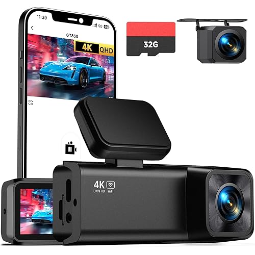 E-YEEGER Dash Cam Front and Rear, 4K+1080P Dual Channel Dash Camera for Cars with Night Vision, Mini Car Camera with 1.97” IPS Screen, G-Sensor, 24H Parking Mode, Loop Recording 32GB Card Included