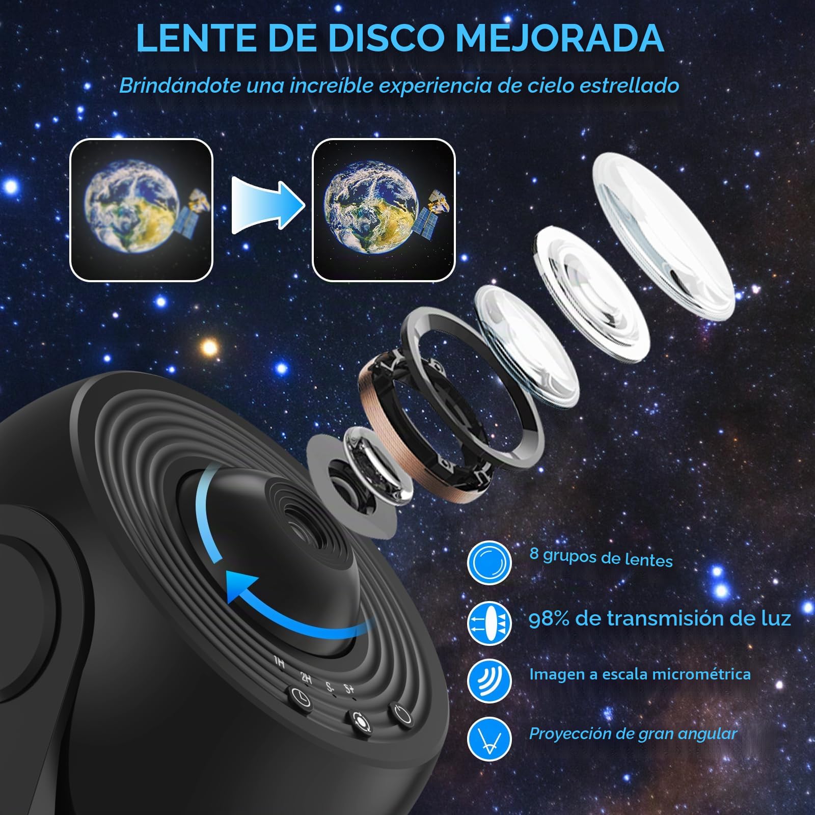 ALLOMN Planetarium - Proyector de estrellas LED con 13 discos de película, luz nocturna con cielo estrellado, luz nocturna lunar, para niños y adultos, techo, dormitorio, sala de estar (negro)