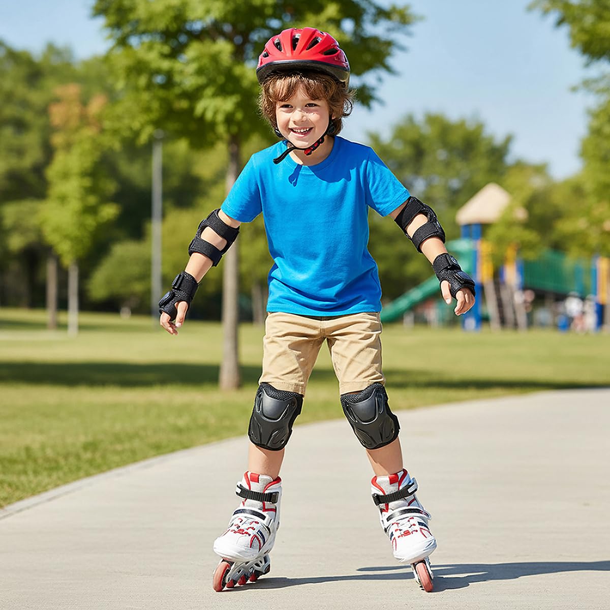 ENHEREWE Équipement de protection pour enfants et jeunes, comprend genouillères, protège-poignets et coudières, équipement de protection pour le patinage, le cyclisme, le patinage et la trottinette
