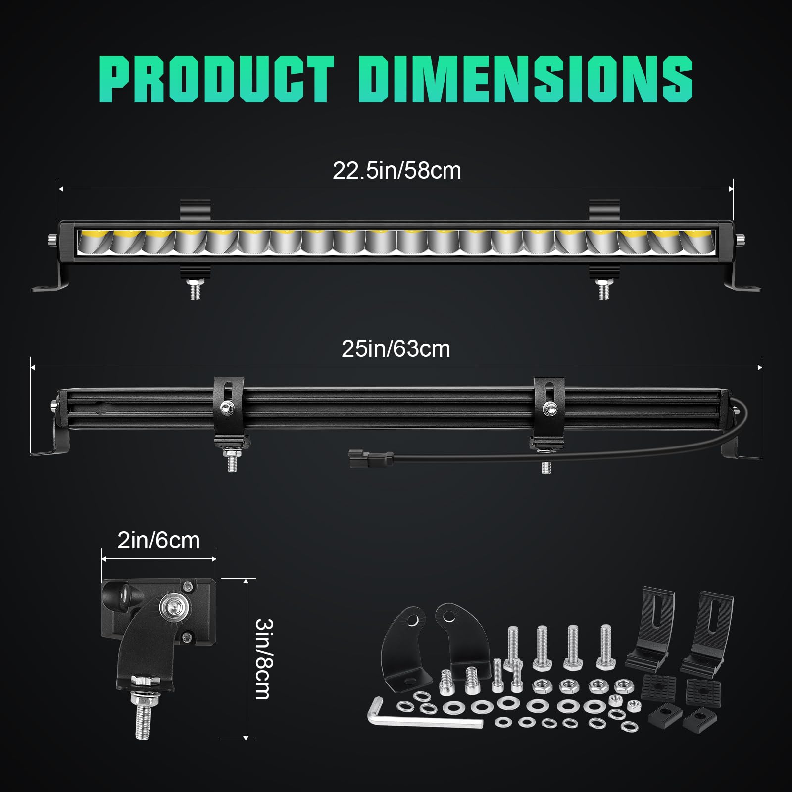 Willpower Barra LED 58cm 23'' 60W Barra de Luz LED 12V 24V Unica Fila Largo Alcance Foco Barras Luminosas LEDs para 4x4 Tractor Coche Camion Barco Offroad, 6000K Bianco, IP67 Impermeabile
