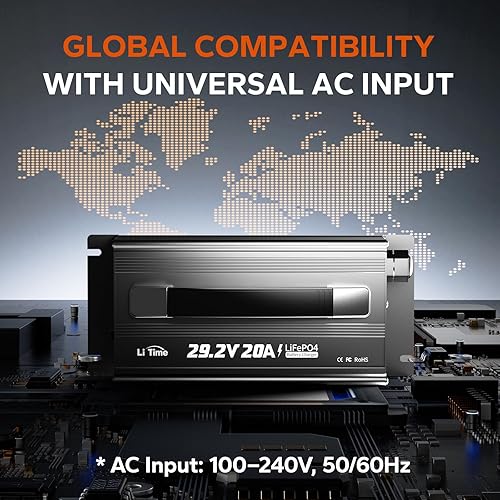 Miniatura 9 de LiTime Cargador de batería de litio de 29,2 V 20 A diseñado para batería LiFePO4 de 24 V, soporte rápido, inteligente y seguro, reactivación de 0 V