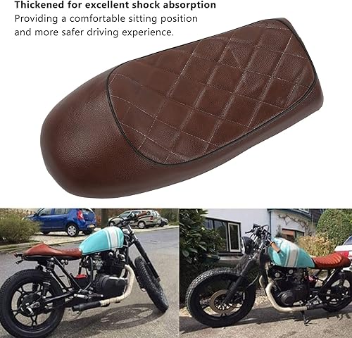 Miniatura 3 de Qiilu Asiento de una pieza para motocicleta  CB125 CB175 CB200 CB350 CB360 CB400 Cojín de asiento marrón Forma de joroba Reemplazo vintage para