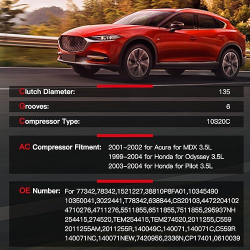 Miniatura 2 de CCIYU Embrague del compresor de CA para el coche 2001-2002 para Acura MDX, 1999-2004 para Honda Odyssey 2003-2004 para Honda Pilot 3.5L Embrague del